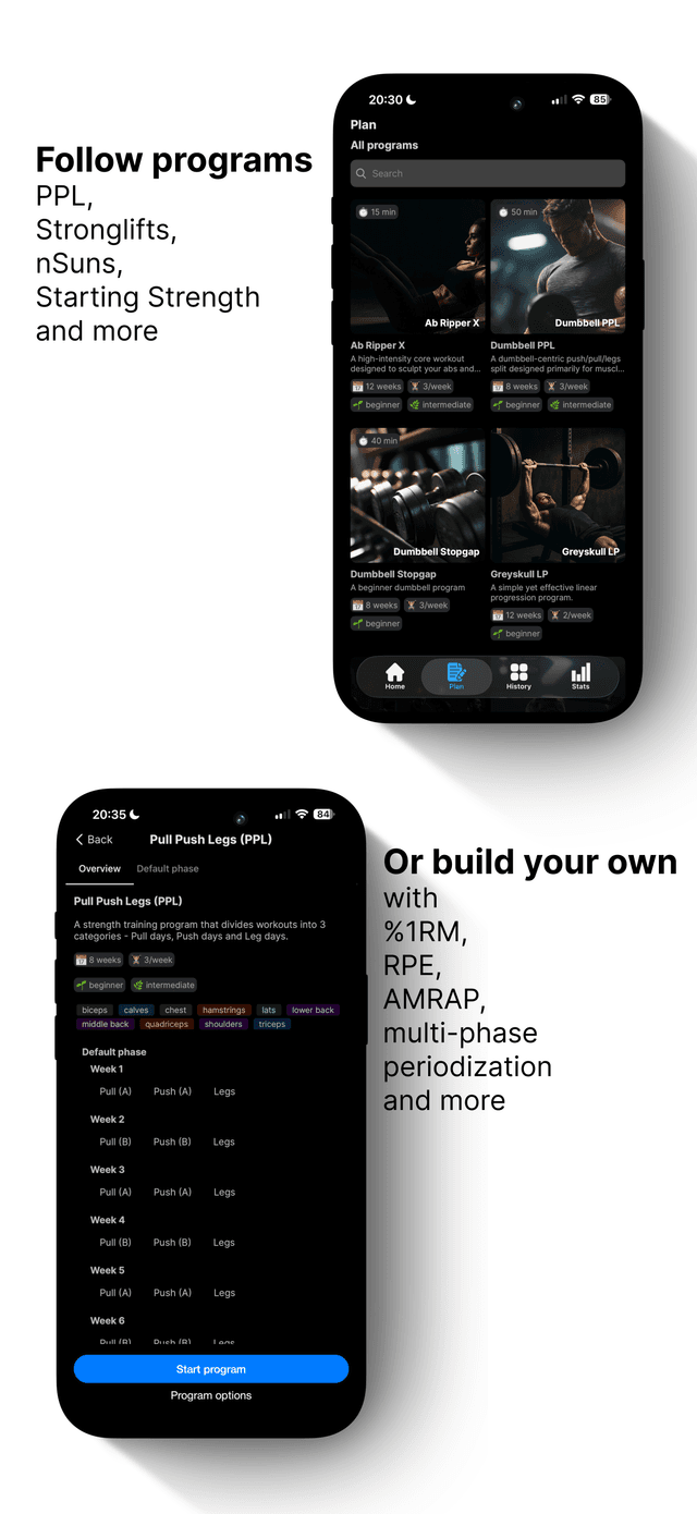 Follow or build workout programs